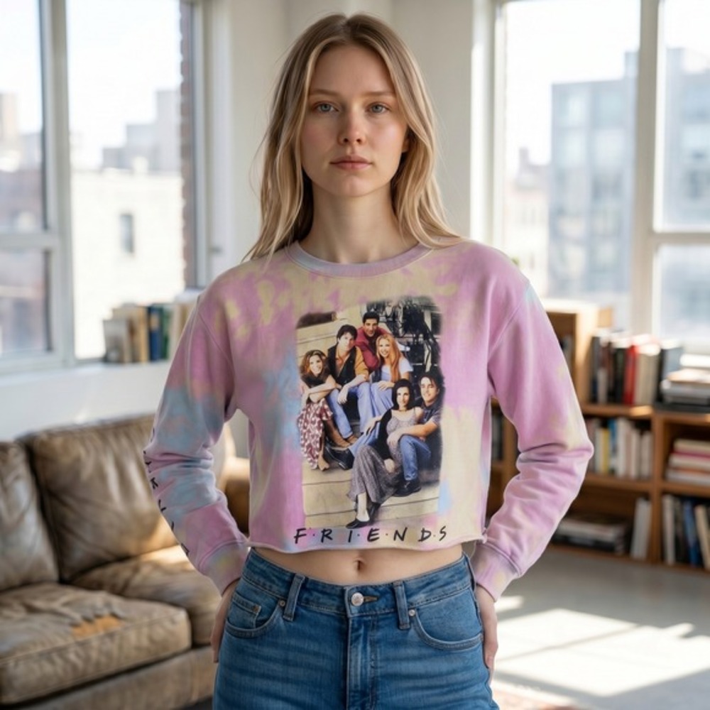 Jerry Leigh Friends TV‎ Show Tie Dye Crop Sweatshirt L 2019 Pastel Y2K Style